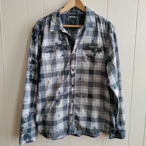 Guess Distressed Plaid Button-Up Shirt Size XL